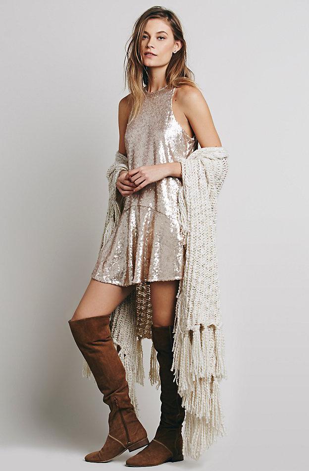 Romwe Off-shouler Sequined Gold Dress