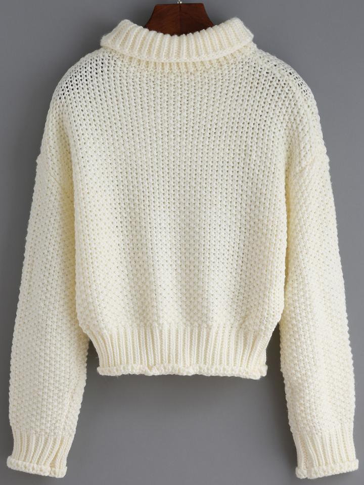 Romwe Turtleneck Open-knit Loose Sweater