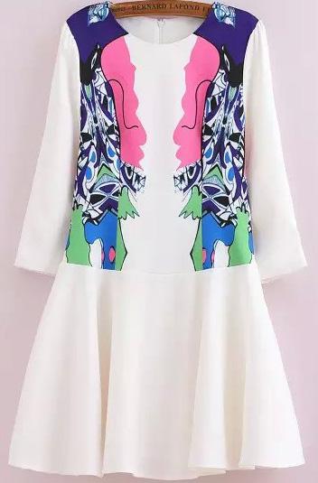 Romwe Abstract Print Pleated Dress
