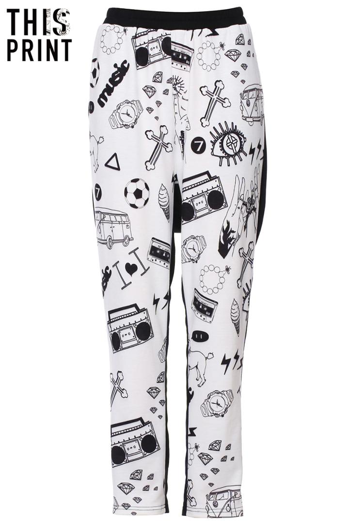 Romwe Romwe Cartoon Scrawl Harem Pants
