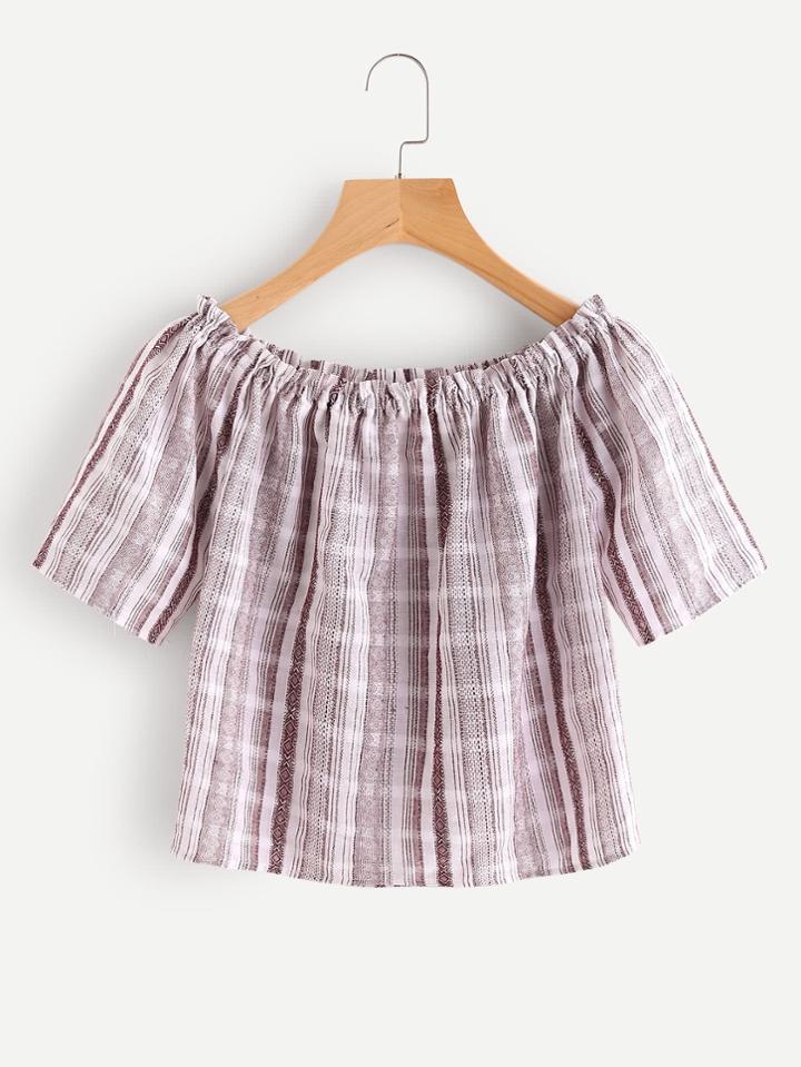 Romwe Off Shoulder Tribal Jacquard Top