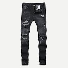 Romwe Men Zipper Detail Ripped Jeans