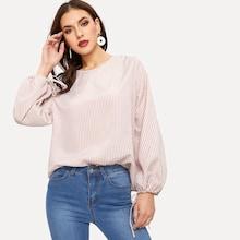 Romwe Striped Bishop Sleeve Knot Cuff Blouse
