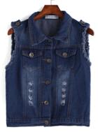 Romwe Lapel With Pocket Patch Denim Navy Vest