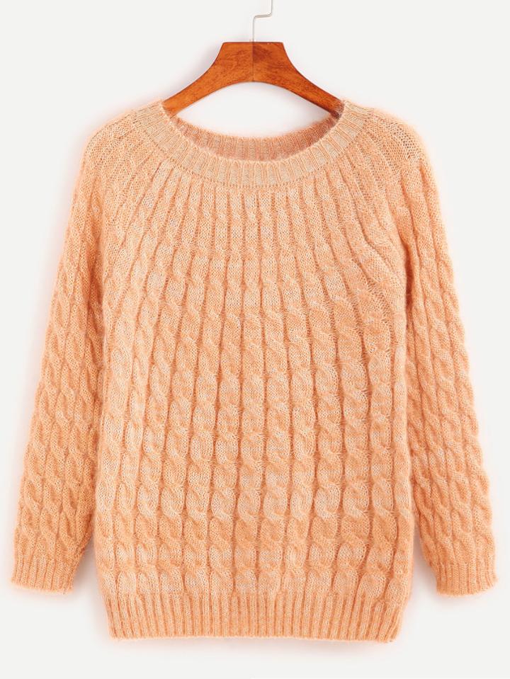 Romwe Khaki Cable Knit Sweater