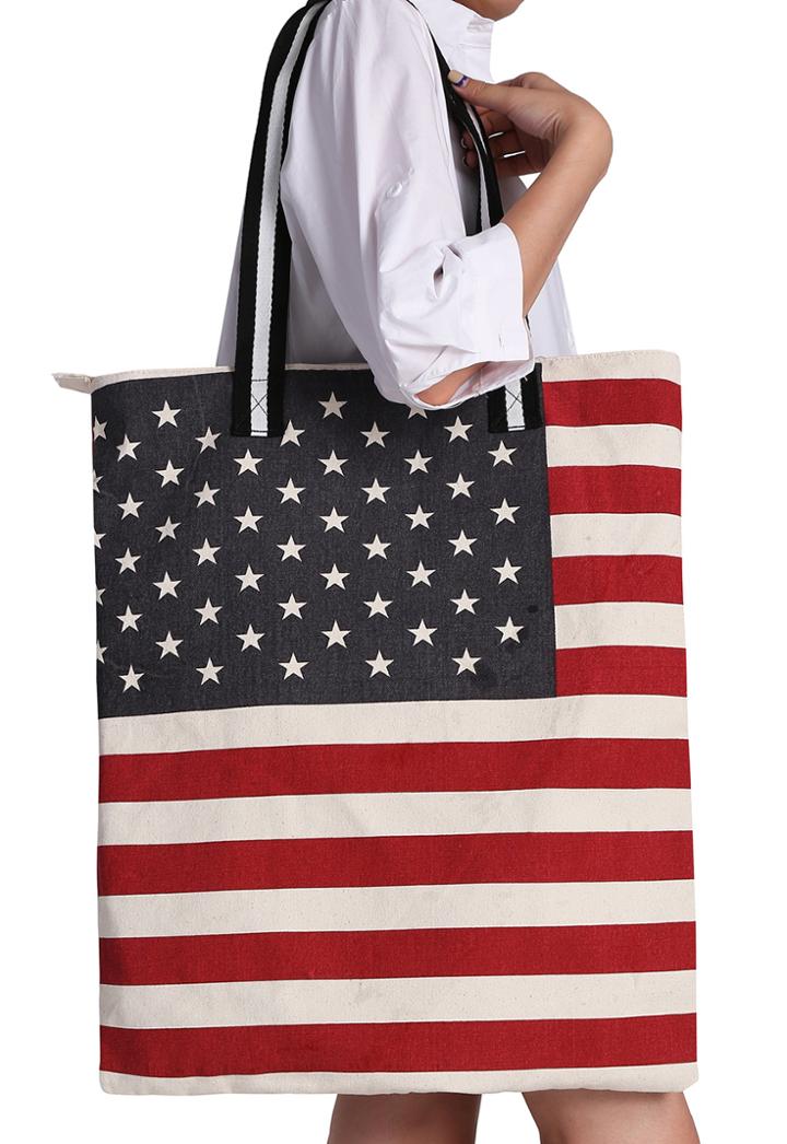 Romwe American Flag Print Canvas Shoulder Bag