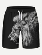 Romwe Men Lion Print Drawstring Shorts