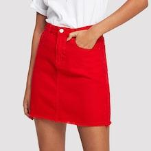 Romwe Frayed Hem Denim Skirt