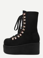 Romwe Black Faux Suede Lace Up Flatform Short Boots