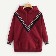 Romwe Stripe Contrast Kangaroo Pocket Hoodie