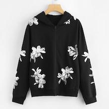 Romwe Zipper Up Floral Hoodie Jacket