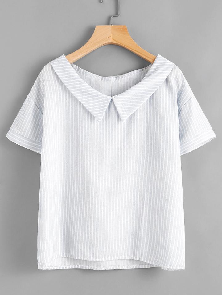 Romwe Peter Pan Collar Striped Blouse