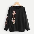Romwe Plus Botanical Embroidery Sweatshirt