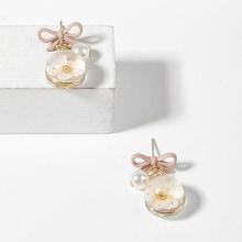 Romwe Bow & Glass Ball Drop Earrings