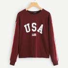 Romwe Striped Tape Detail Graphic Pullover