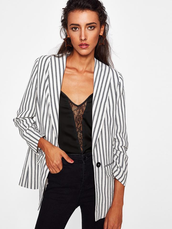 Romwe Shawl Collar Striped Boyfriend Blazer