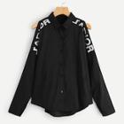 Romwe Open Shoulder Letter Print Blouse