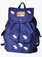 Romwe Deer Embroidered Drawstring Navy Backpack
