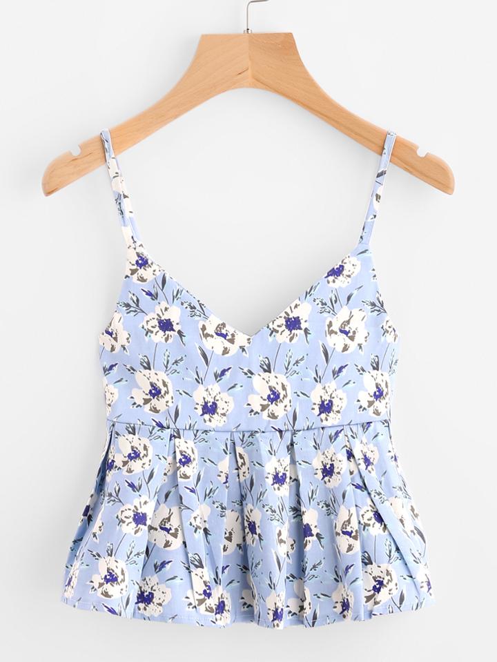 Romwe Calico Print Peplum Cami Top
