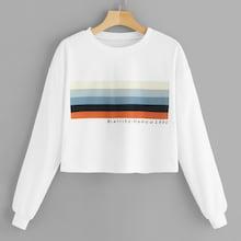 Romwe Striped Panel Letter Print Sweatshirt