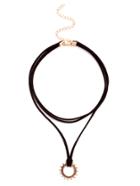 Romwe Black Layered Vintage Pendant Choker Necklace