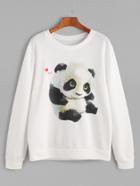 Romwe White Panda Print Long Sleeve Sweatshirt