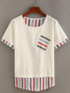 Romwe Striped Trimmed Pocket T-shirt