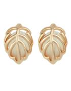Romwe Fashion Small 18k Gold Plated Rhinestone Leaf Stud Earrings