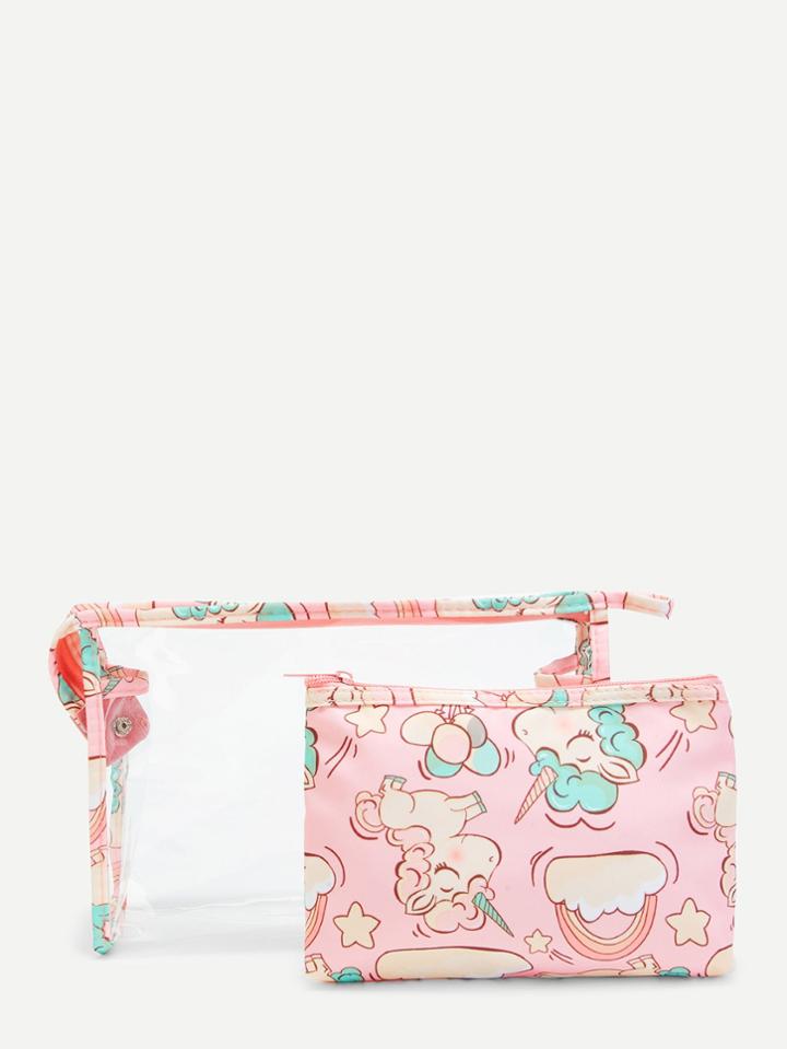Romwe Cartoon Print Combination Makeup Bag