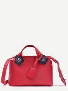 Romwe Red Pu Flower Studded Embellished Zipper Convertible Bag