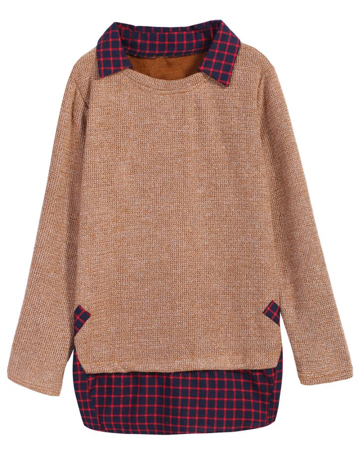 Romwe Contrast Plaid Hem Loose Knit Sweater