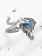 Romwe Antique Silver Turquoise Inlay Elephant Bangle
