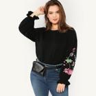 Romwe Plus Floral Embroidered Sweatshirt