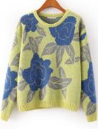 Romwe Floral Print Yellow Sweater