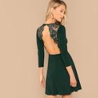 Romwe Lace Contrast Backless Dress