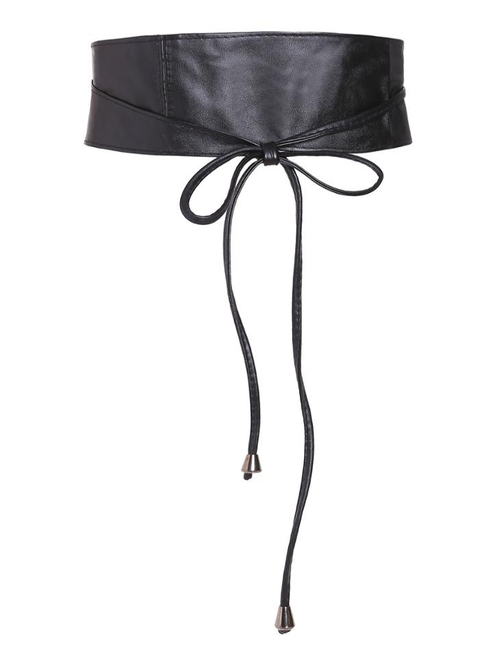 Romwe Black Tie Front Wide Faux Leather Waist Belt