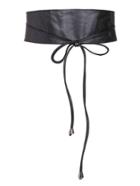 Romwe Black Tie Front Wide Faux Leather Waist Belt