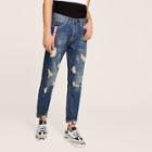 Romwe Guys Contrast Letter Tape Ripped Jeans
