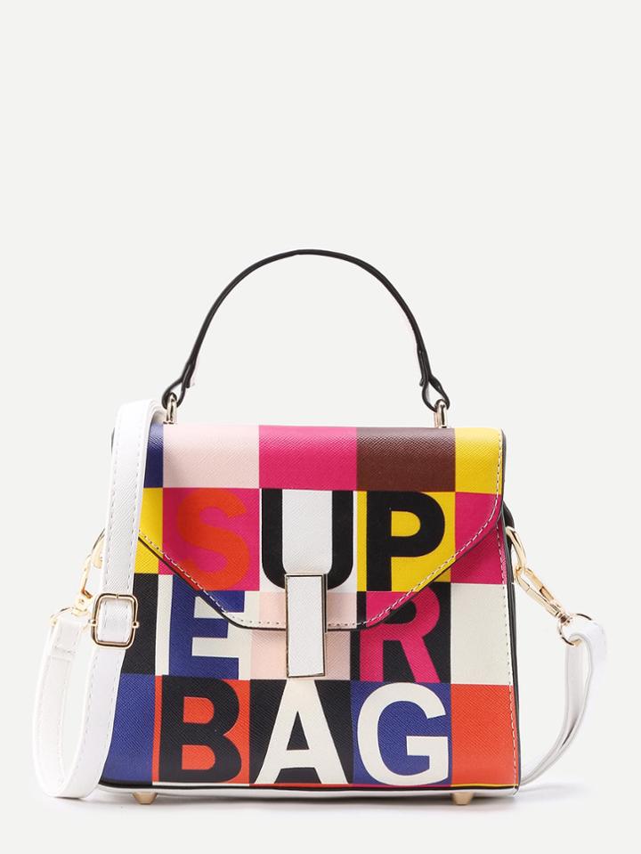 Romwe Patchwork Pu Grab Tote Bag
