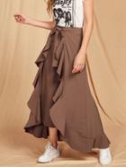 Romwe Ruffle Trim Tie Front Wrap Pants