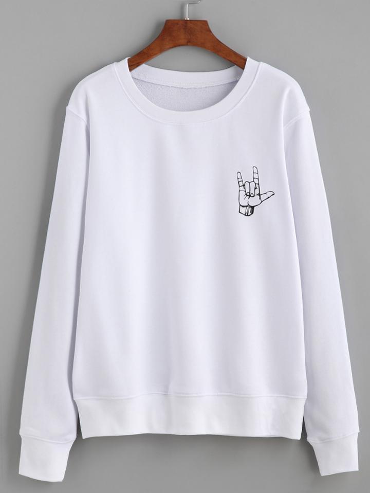Romwe White Love Gesture Print Long Sleeve Sweatshirt