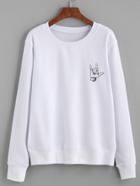 Romwe White Love Gesture Print Long Sleeve Sweatshirt