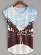 Romwe Multicolor Road View Print High Low T-shirt