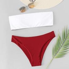 Romwe Two Tone Color Bandeau Bikini Set