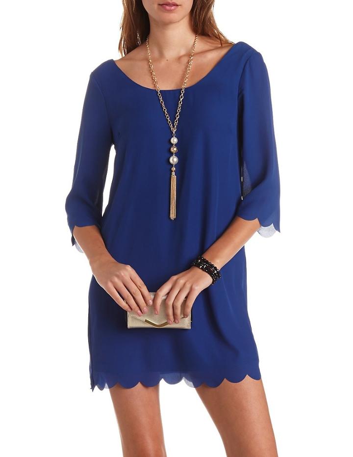 Romwe Blue Half Sleeve V Back Shift Dress