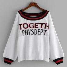 Romwe Plus Contrast Trim Letter Pattern Jumper