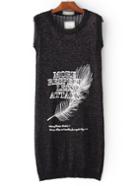 Romwe Multicolor Plume Letter Printed Sheer Back Dress
