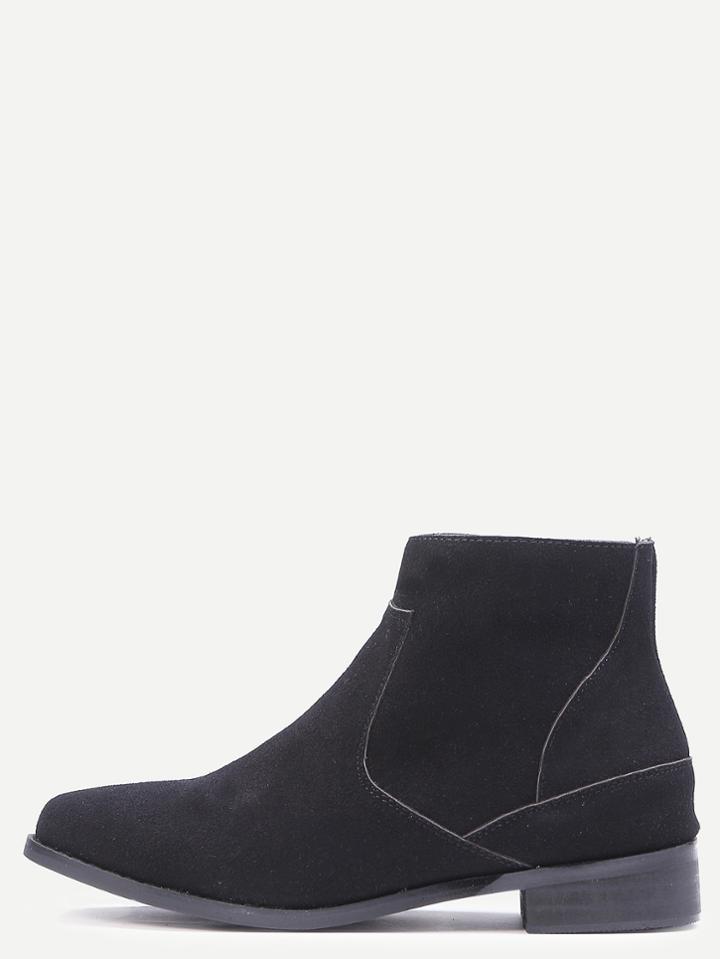 Romwe Black Faux Sude Side Zip Stitching Boots