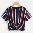 Romwe Striped Cut Out Knot Tee