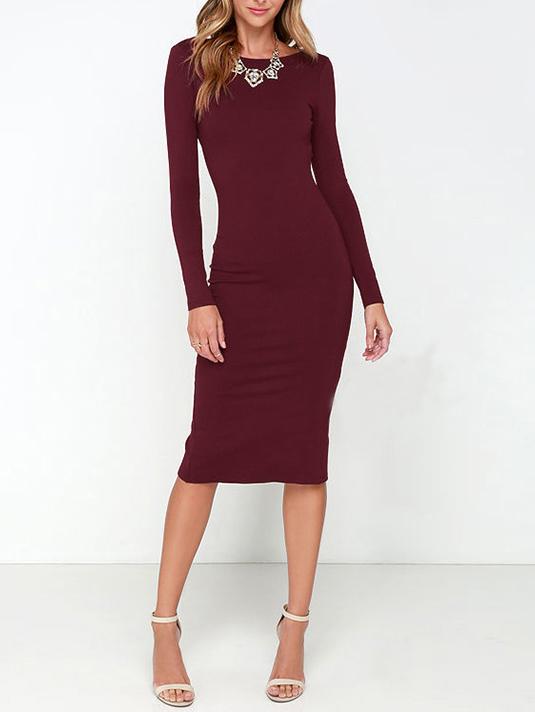 Romwe Long Sleeve Open Back Slit Slim Dress